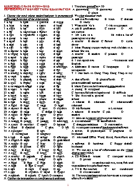 Đề ôn tập thi học kỳ I môn Tiếng Anh Lớp 10 - Năm học 2014-2015